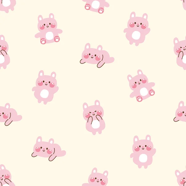 Seamless Pattern Cute Tiny Rabbit Various Poses Pastel Background Pet — Stock Vector