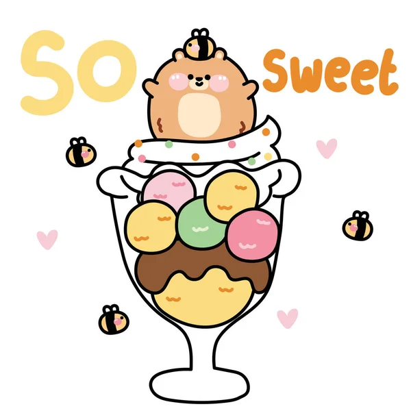 만화와 귀여운 통통한 아이스크림 캐릭터 디자인 달콤한 Dessert Kawaii Vector — 스톡 벡터