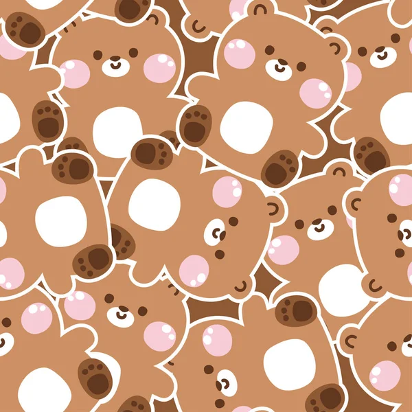 Seamless Pattern Cute Smile Teddy Bear Sit Sticker Background Wild — Stock Vector