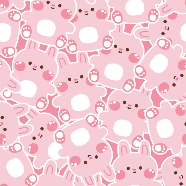 Seamless Pattern Cute Smile Rabbit Sit Sticker Background Farm Animal — Stock Vector