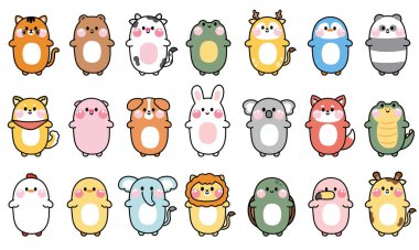 Büyük, şirin, bebek hayvanlar, uzun vücut karakterleri. Hayvanat bahçesi koleksiyonu. Vahşi, sürüngen, kemirgen, hayvan, çiftlik hayvanı..