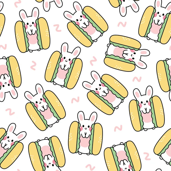 Płynny Wzór Cute Hot Doga Królik Białym Tle Bunny Strony — Wektor stockowy