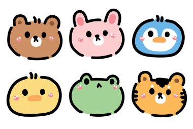 Bir sürü sevimli hayvan çizgi film çizer. Oyuncak ayı. Tavşan. Penguen. Tavuk. Kurbağa. Kaplan..