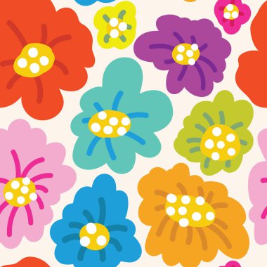 Çiçek karikatürünün kusursuz deseni. Renkli arka plan çizilmiş. Çiçek. Sevgililer Günü. Evli kartlar..