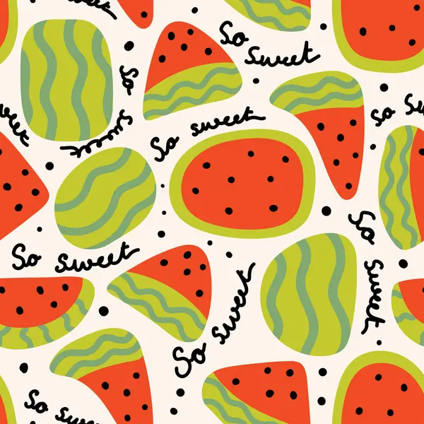 Naadloos Patroon Van Schattige Grote Watermeloen Met Zoete Tekst Achtergrond — Stockvector