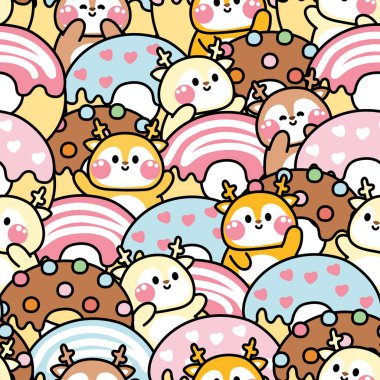 Tekrar ediyorum. Kocaman donut arkaplanlı, kusursuz bir geyik selamlama şekli. Vahşi hayvan karakteri çizimi. Tatlı. Tatlı. Tatlı. Tatlı..