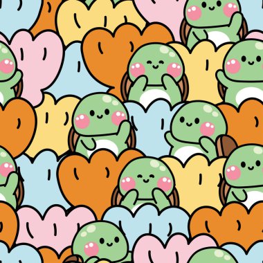 Tekrar ediyorum. Büyük kabuklu şirin kaplumbağa deseni. Deniz hayvanı karakteri çizimi. Okyanus. Deniz. Kawaii.Vecor.