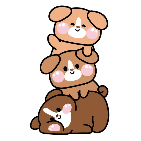 Cute Dog Stay Top Each Other Greeting Pet Animal Character — Stock vektor