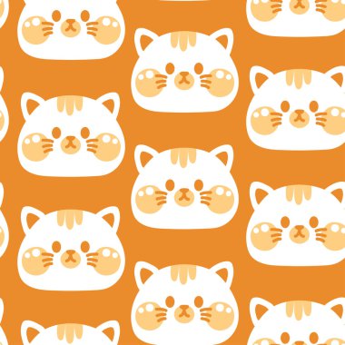 Arka planda sevimli kedi gülüşünün kusursuz deseni. Hayvan karakteri çizgi film tasarımı. Kart, poster, bebek kıyafeti, baskı ekranı. Kawaii.Vector. Görüntü.