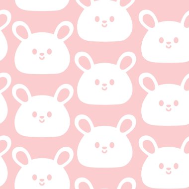Pembe arka planda sevimli tavşan gülüşünün kusursuz deseni. Kemirgen hayvan karakteri çizimi. Kart, poster, bebek kıyafeti, baskı ekranı. Kawaii.Vector. Görüntü.