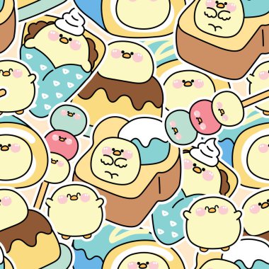 Tatlı ve tatlı fırın kavramının kusursuz bir örneği. Dondurma, krep, çörek, ballı tost, dango. Çiftlik hayvanı karakteri çizgi filmi..