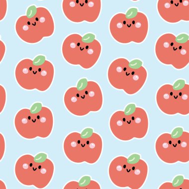 Kusursuz bir gülümseme şekli Pastel arka planda elma etiketi. Meyve ve sebzeler. Kart, poster, bebek kıyafetleri için görüntü. Kawai.