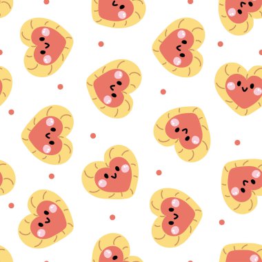 Kusursuz bir gülümseme şekli. Çilek kalpli kurabiyeler. Ekmek ve kahve dükkanı. Tatlı. Karakter çizimi. Kart, poster, bebek kıyafetleri.