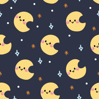 Gece gökyüzünde kusursuz bir gülücük deseni var. Çizgi film karakteri el yapımı. Kawai. İllüstrasyon..