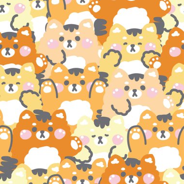 Tekrar ediyorum. Çeşitli pozlarda sevimli kaplan bebeğinin kusursuz deseni. Vahşi hayvan karakteri çizimi. Kart, çıkartma, kağıt not, bebek yapımı..