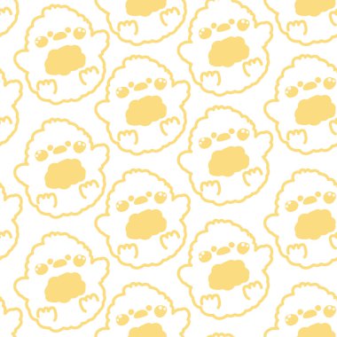 Beyaz arka plana çizilmiş kusursuz bir tavuklu bebek çizgisi çizimi. Çiftlik tavuğu hayvan karakteri çizgi filmi çizimi. Kawai. İllüstrasyon..