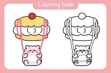 Boyama kitabı. Çocuk için boyama kitabı. Tatlı domuz paraşütü kremalı karikatür el çizimi. Pastane, tatlı, tatlı..