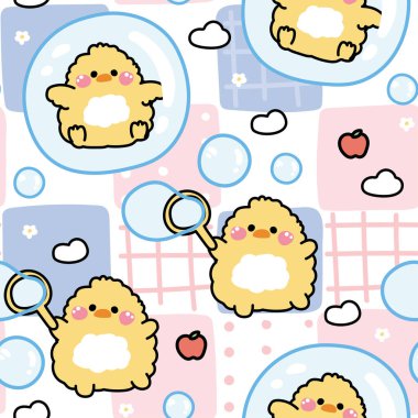 Tatlı tavukların kusursuz sabun kalıpları. Tavuk baloncukta kalır. Eğlenceli. Çiftlik kuşu hayvan karakteri çizimi. Kawaii.Vector.