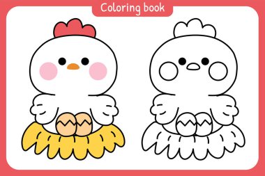 Boyama kitabı. Çocuklar için boyama kitabı. Çağrı cihazı. Güzel tavuk kuluçkası. Yumurtalar..