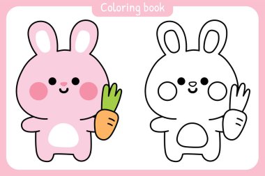 Boyama kitabı. Çocuklar için boyama kitabı. Chool.Page.Tatlı tavşan havucu. Bunny.Easter.Kemirgen hayvan karakteri çizimi..