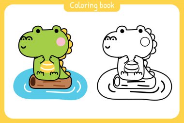 Boyama kitabı. Çocuklar için boyama kitabı. Çağrı cihazı. Şirin timsah. Ağaç nehrinin üzerinde oturur..