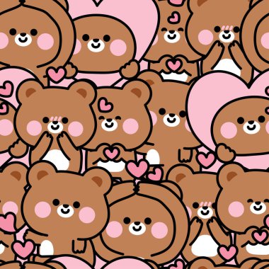 Tekrar ediyorum. Aşk konseptinin kusursuz deseni. Kalp. Vahşi hayvan karakteri çizimleri. Kart, çıkartma, dekorasyon. Bebek grafiği..