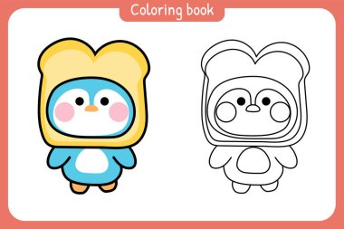 Boyama kitabı. Çocuklar için boyama kitabı. Chool.Page.Page.Pastane. Şirin penguen. Ekmek şapkası maskotu takıyor..