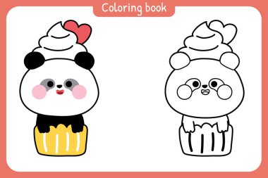 Boyama kitabı. Çocuklar için resim kitabı. Page.Page.Şirin bir oyuncak ayı. Pasta ve tatlı el çizimi. Çin vahşi hayvan karakteri çizgi film tasarımı.