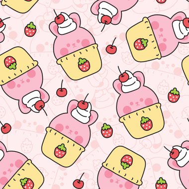 Tatlı tavşan tavşanlı çilekli dondurma aromalı, vişneli ve kremalı. Tatlı ve tatlı. Kemirgen hayvan çizgi filmi çizimi..