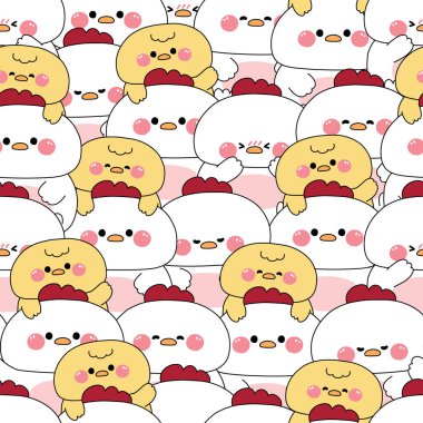 Tekrar ediyorum. Bebeksi tavuğun kusursuz deseni tebessümde kal. Annenin yüzüne bak. Kuş çiftliği hayvan karakteri çizgi film tasarımı. Kart, bebek kıyafeti, çıkartma, durağan, baskı ekranı..