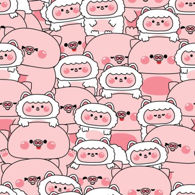 Tekrar ediyorum. Küçük koyunlarla şirin domuzların kusursuz bir arada kalışı. Dostluk. Çiftlik hayvanı karakteri karikatürü..