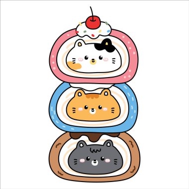 Şirin kediler vişneli pasta. Pasta. Tatlı ve tatlı. Çilek, yabanmersini, çikolata aromalı..