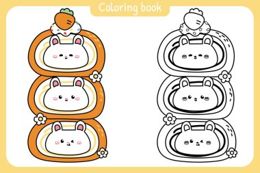 Boyama putları. Sevimli tavşan pastası. Pasta. Tatlı ve tatlı. Havuç. Çiçek. Tavşan. Kemirgen hayvan karakteri..