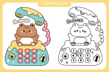 Boyama putları. Tatlı ayıcık klasik retro telefon masasında kalıyor. Çocuk grafiği. Arı ve bal peteği çizimi. Çok tatlı bir metin..
