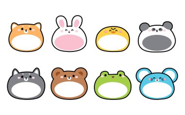 Bir numaralı sevimli yuvarlak şekilli hayvanların göbeğinde boş yer vardır. Mesajınız için mesaj kutusu. Köpek, tavşan, tavuk, ayı, kurbağa, fare.