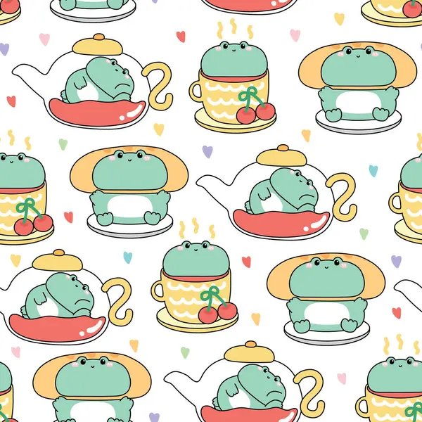 Tatlı kurbağanın kusursuz deseni, kirazlı ve öğleden sonra çay partisinde kalp geçmişi olan. Bir fincan çay meyvesi, esrar, kek. İç ve iç. Sürüngen hayvan karakteri çizgi filmi. Kawaii.