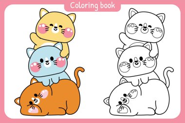Boyama tabloları. Sevimli kedi birbirinizin üstünde durun. Evcil hayvan karakteri çizimi. Rahatla. Lay.Boya kitabı..