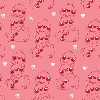 Sevimli tavuk desenleri birbirinizin üzerinde durun. Arka planda küçük bir yay çizgisi ile selamlaşın. Memeli vahşi hayvan karakteri çizimi. Rahatla.