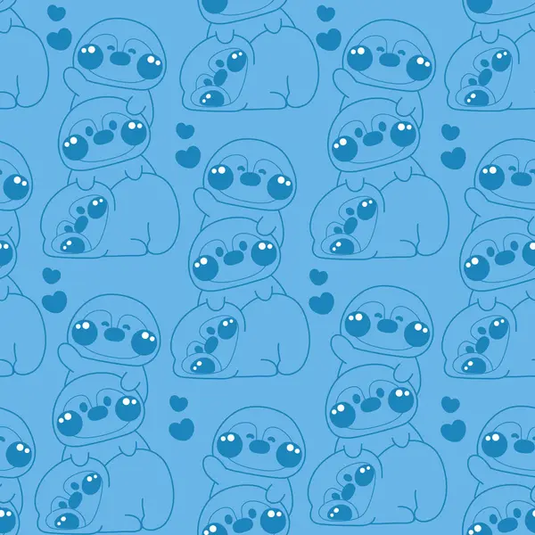 Sevimli penguenlerin kusursuz desenleri birbirlerinin üzerinde dururlar. Kalpleri ile el ele tutuşurlar. Kutup kuşu hayvan karakteri çizimi. Rahatla..