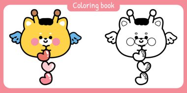 Boyama putları. Şirin yuvarlak şekilli zürafaların kanatları vardır. Sevgililer Günü. Angle. vahşi hayvan karakteri karikatürü..