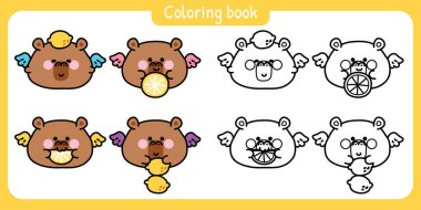 Boyama putları. Şirin yuvarlak Capybara 'da limonlu kanat sineği var. Angle.Memeli hayvan karakteri karikatürü..