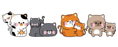 Bir numaralı sevimli anne kedi ve kedi seti. Kedi. Miyav. Anneler Günü. Sevgi. Hayvan Karakteri Çizimi..