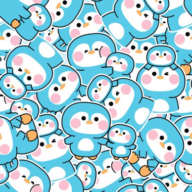 Sevimli anne penguen ve bebeğin kusursuz desenleri arka planda. Anneler Günü. Kutuplar, kutuplar, kutuplar, kutuplar, kuzey kutbu..