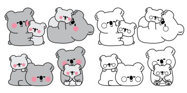 Boyama tabloları. 1 numara tatlı anne koala ayısı ve bebek uyku tulumları. Anneler Günü. Vahşi memeli hayvan karakteri çizimleri..