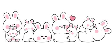 Sevimli anne tavşan ve bebek uykusunda rahat poz verir. Anneler günü. Sevgi. Kemirgen hayvan karakteri tasarımı..