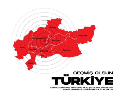 Türkiye, Kahramanmaras depremi. Merkezi fay hattı. Etkilenmiş şehirler bilgi vektörü tasarımı