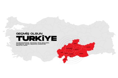 Türkiye, Kahramanmaras depremi. Merkezi fay hattı. Etkilenmiş şehirler bilgi vektörü tasarımı