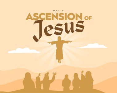 Happy Ascension Day Design with Jesus Christ in Heaven Vector Illustration. Illustration of resurrection Jesus Christ. Sacrifice of Messiah for humanity redemption.