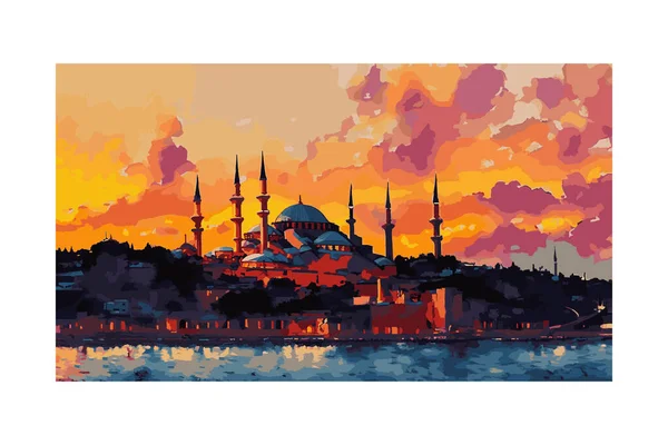 Ayasofya Cami Suluboya Illstrasyonu English Hagia Sophia Mosque Water Color — Stock Vector