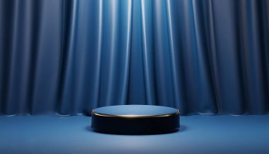 3D podyum mavi arka plan ve spot ışıkları konforlu kumaş perde